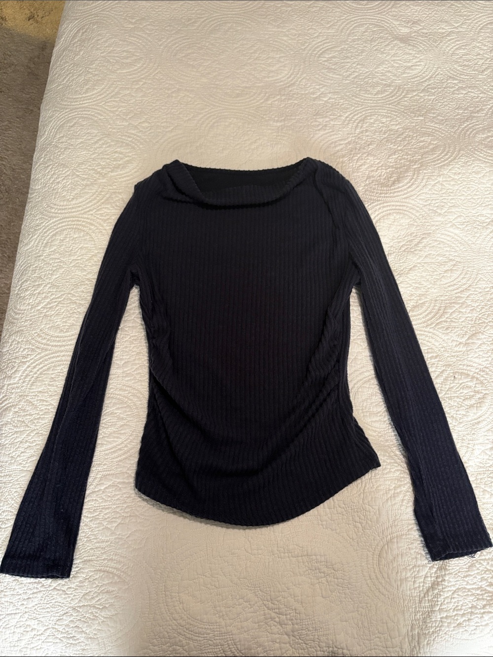 Navy Blue Long-Sleeve Ribbed Women's Top